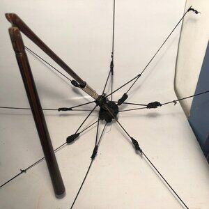 Antique Victorian Carriage Parasol with Folding Wooden Handle for Restoration